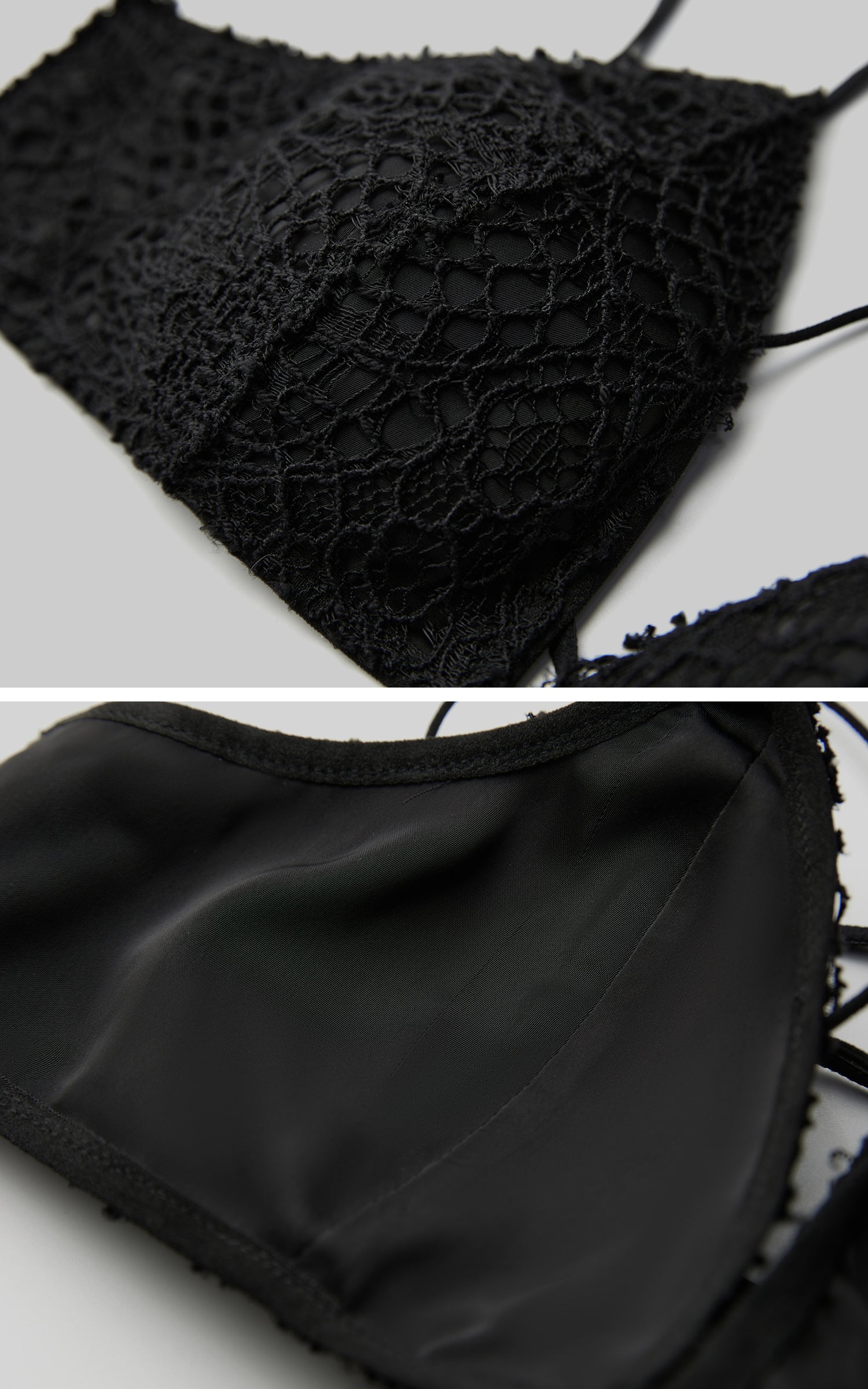 DOINDULGE Strappy Lace Bralette – Gothic Crochet Texture with Minimal Silhouette