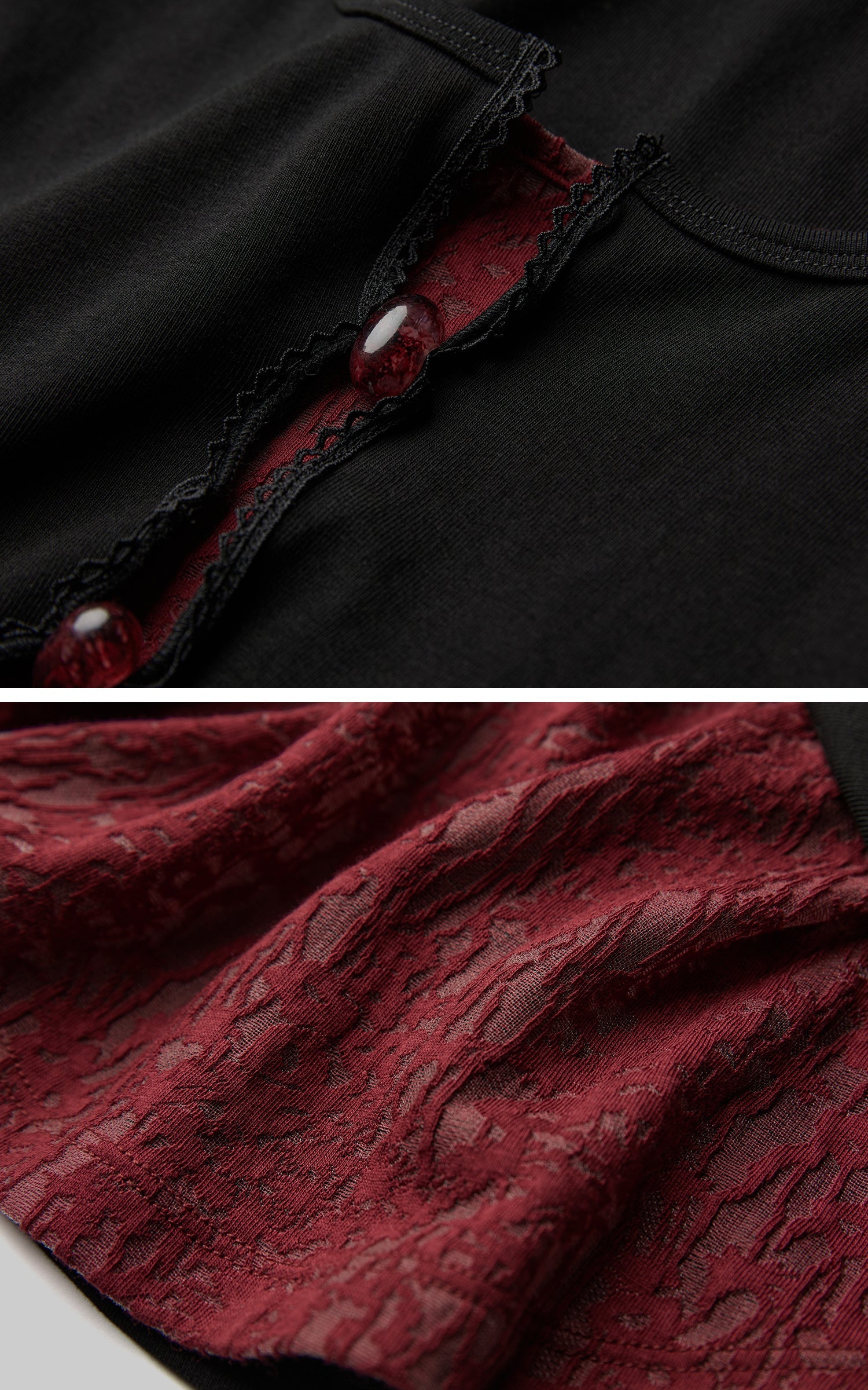 DOINDULGE Cutout Button Knit Top with Lace Inset