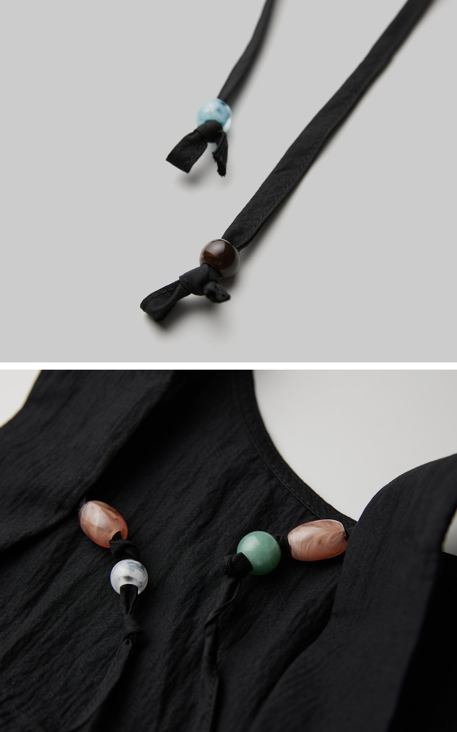 DOINDULGE Sleeveless Draped Maxi Dress with Hand-Tied Bead Embellishment and Sculpted Waist