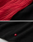 DOINDULGE Asymmetric Drape Top — Sculptural Red Pleats with Black Knit Base