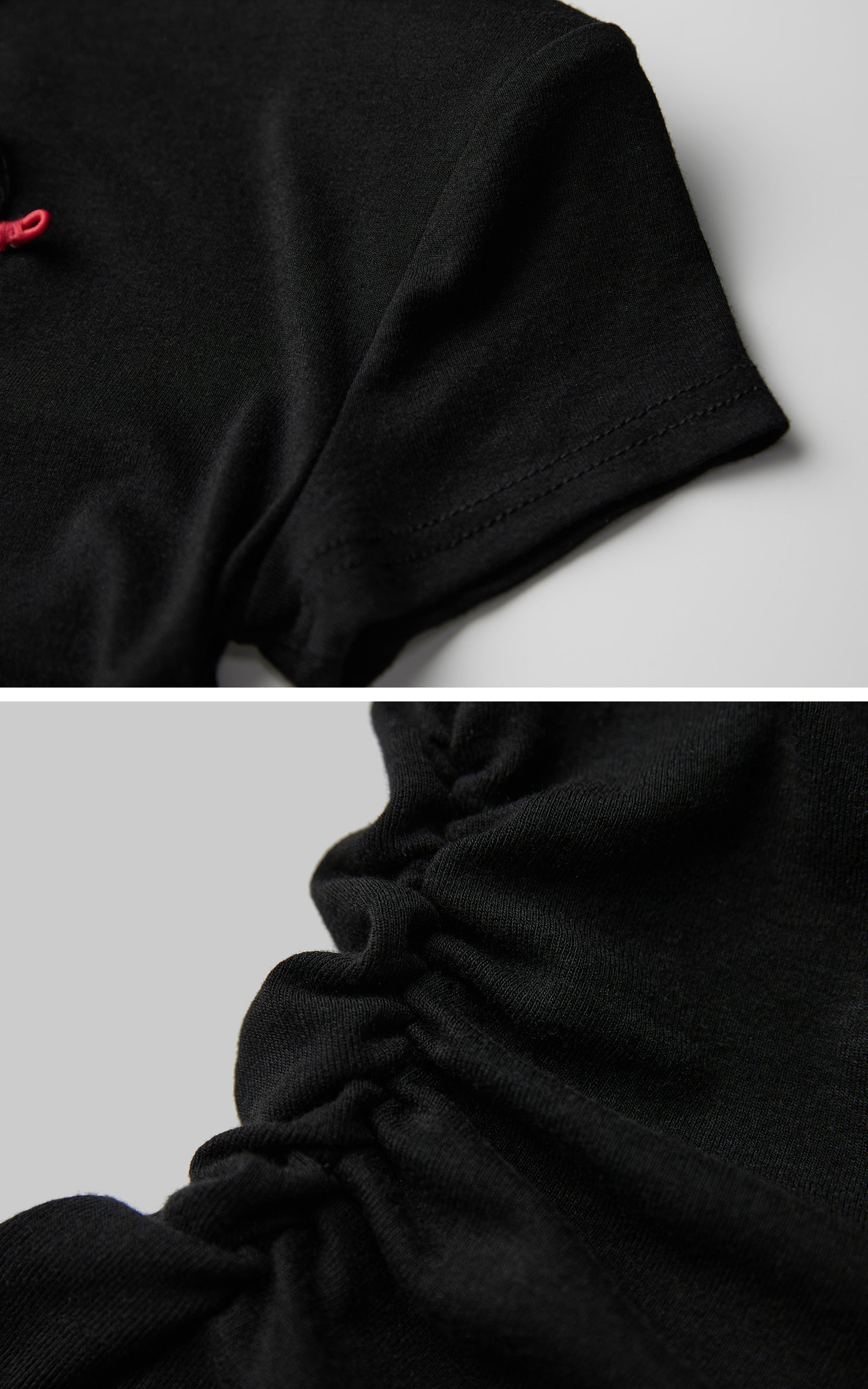 DOINDULGE Ruched Fitted Tee with Deconstructed Eye Button Detail