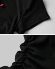 DOINDULGE Ruched Fitted Tee with Deconstructed Eye Button Detail