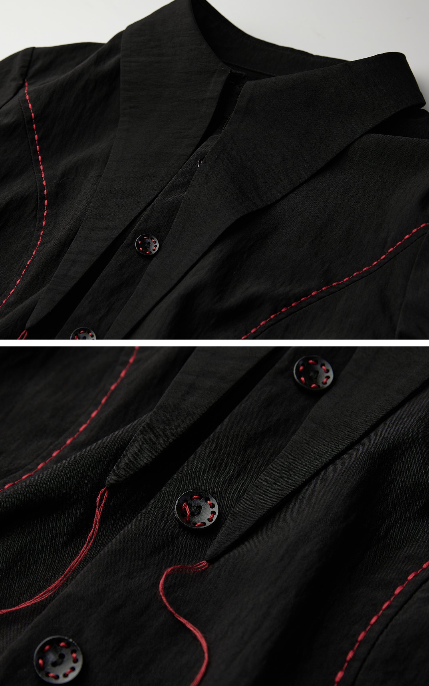 DOINDULGE Asymmetric Hem Shirt with Red Stitch Detail