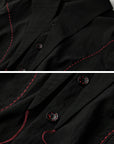 DOINDULGE Asymmetric Hem Shirt with Red Stitch Detail