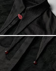 DOINDULGE Asymmetric Textured Shirt with Drawstring Sleeves and Red Accents