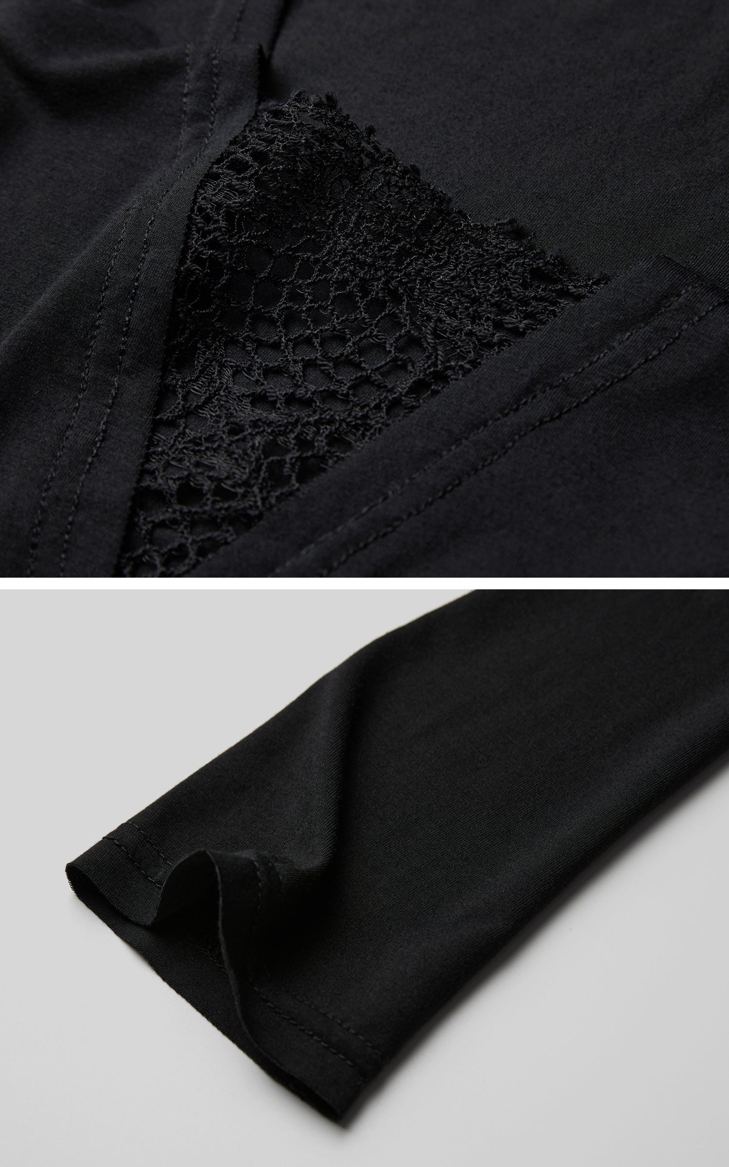 DOINDULGE Deep V Lace Detail Long Sleeve T-Shirt