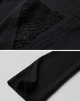 DOINDULGE Deep V Lace Detail Long Sleeve T-Shirt