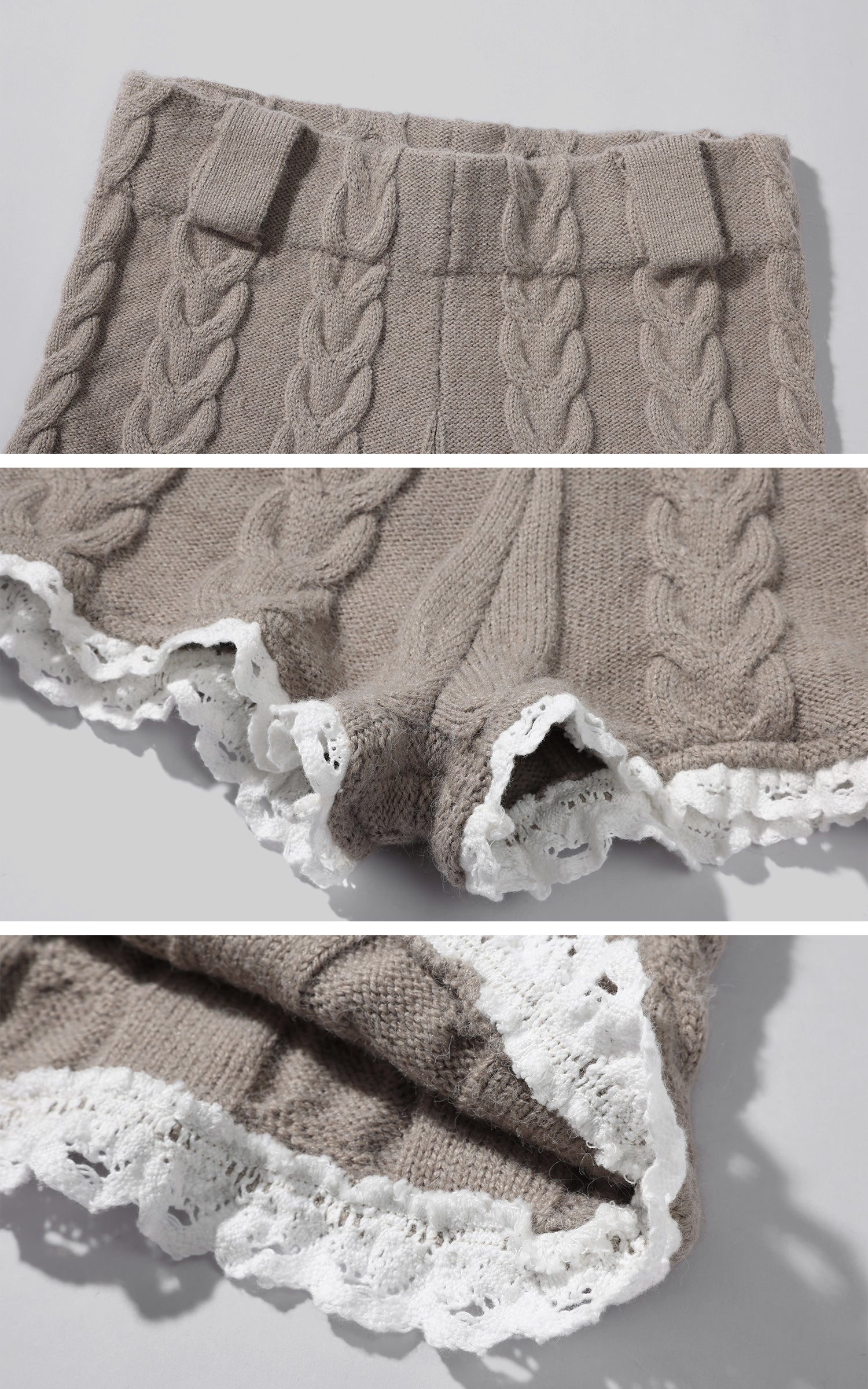 ROVENTE 케이블 니트 가디건, 베스트, 쇼츠 3피스 세트