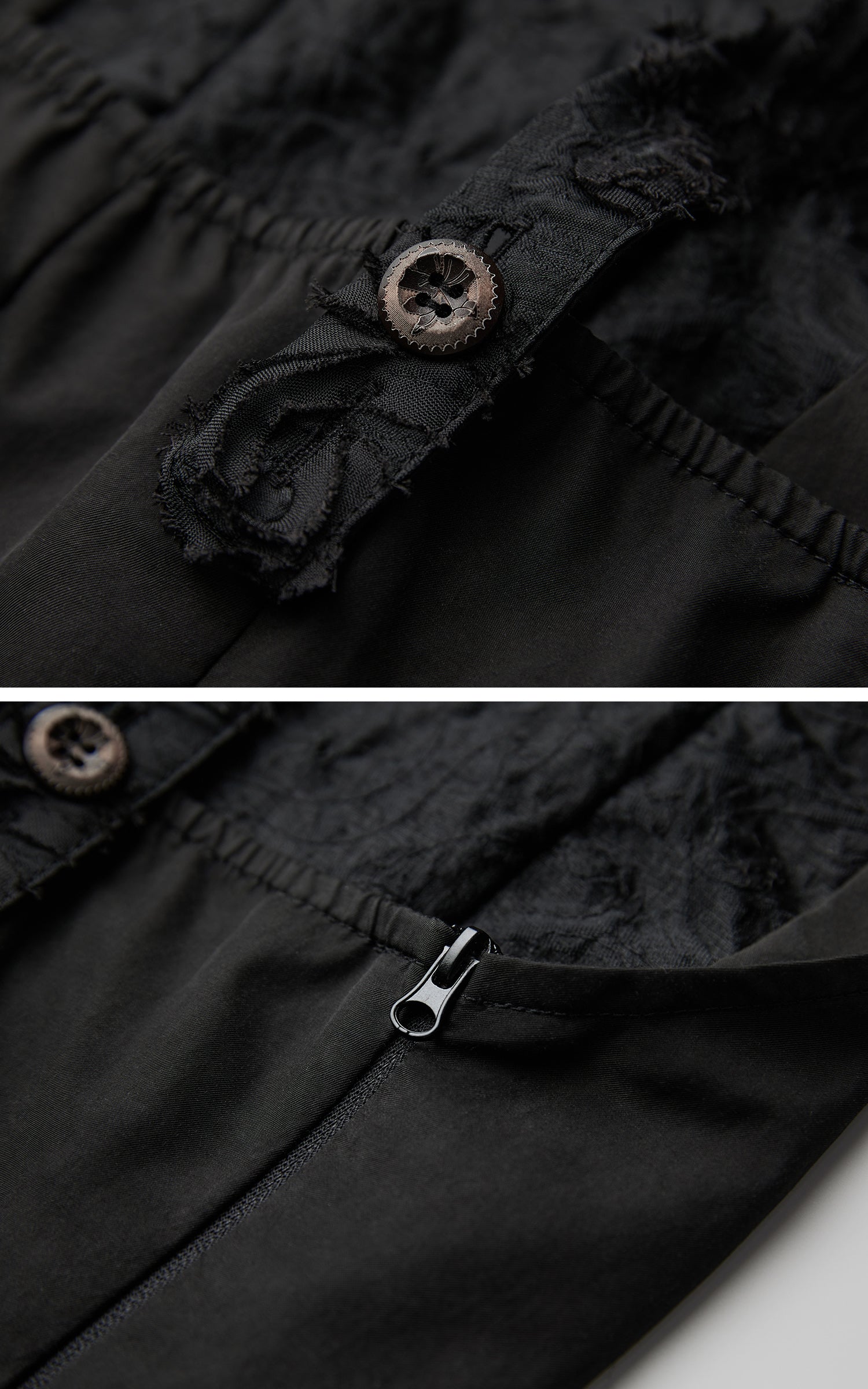 DOINDULGE Distressed Textured Halter Top with Sculptural Button Detail
