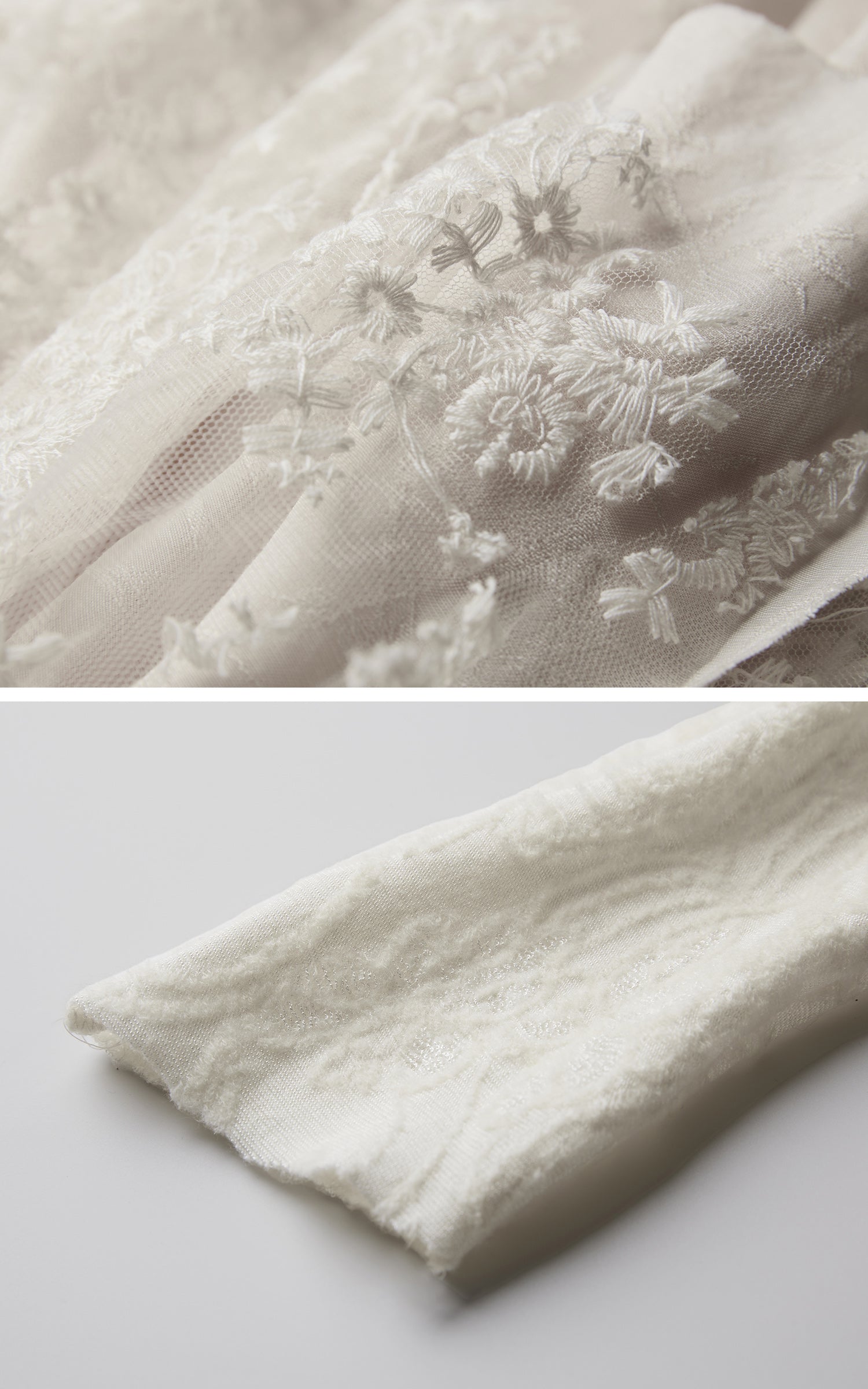 DOINDULGE Deconstructed Draped Top with Embroidered Lace Overlay