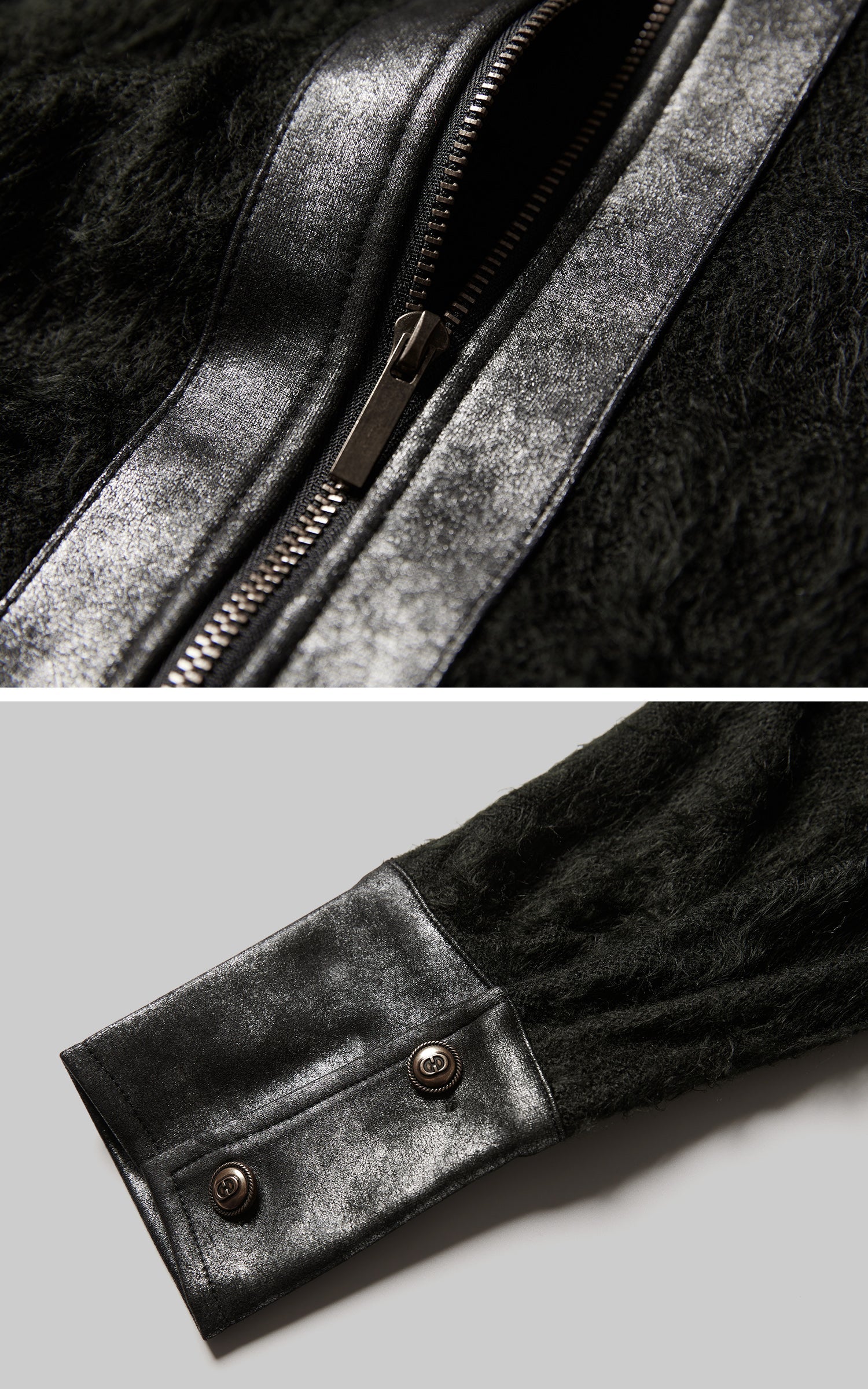 DOINDULGE Faux Leather Trimmed Fuzzy Top