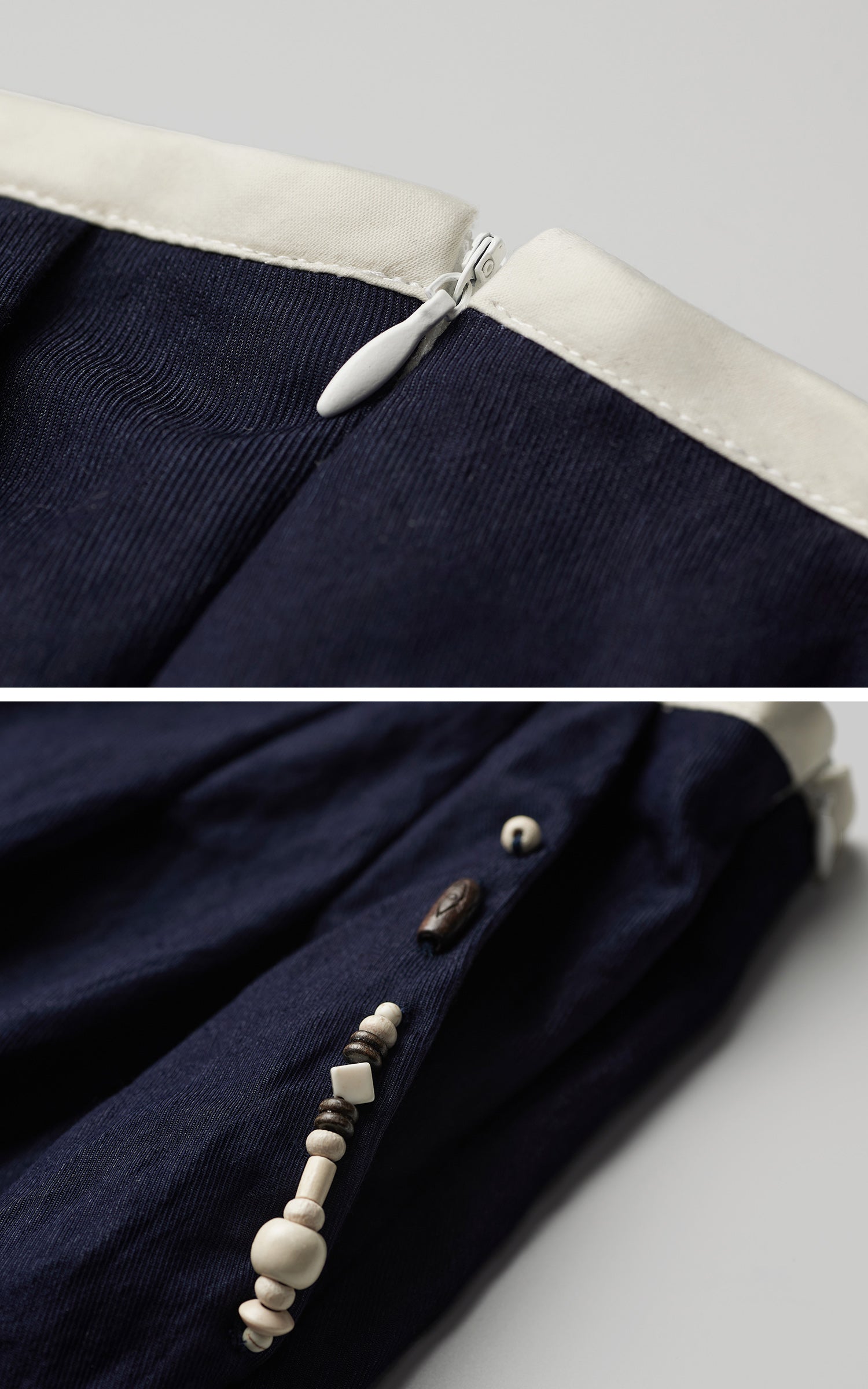DOINDULGE Wide-Leg Pants with Contrast Waistband and Bead Detail