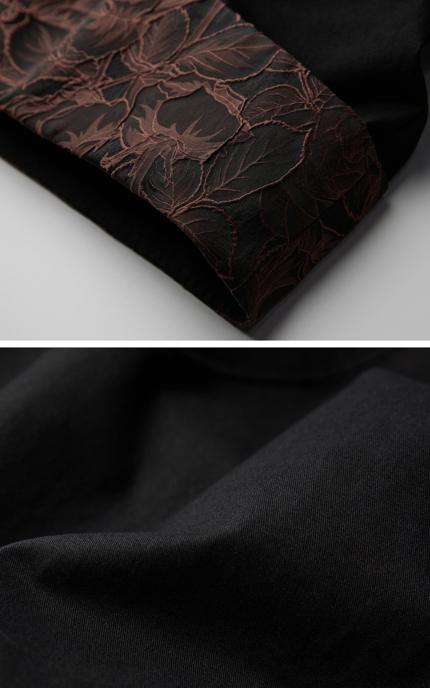 DOINDULGE Wide-Legged High-Waisted Pants with Leaf-Pattern Detail