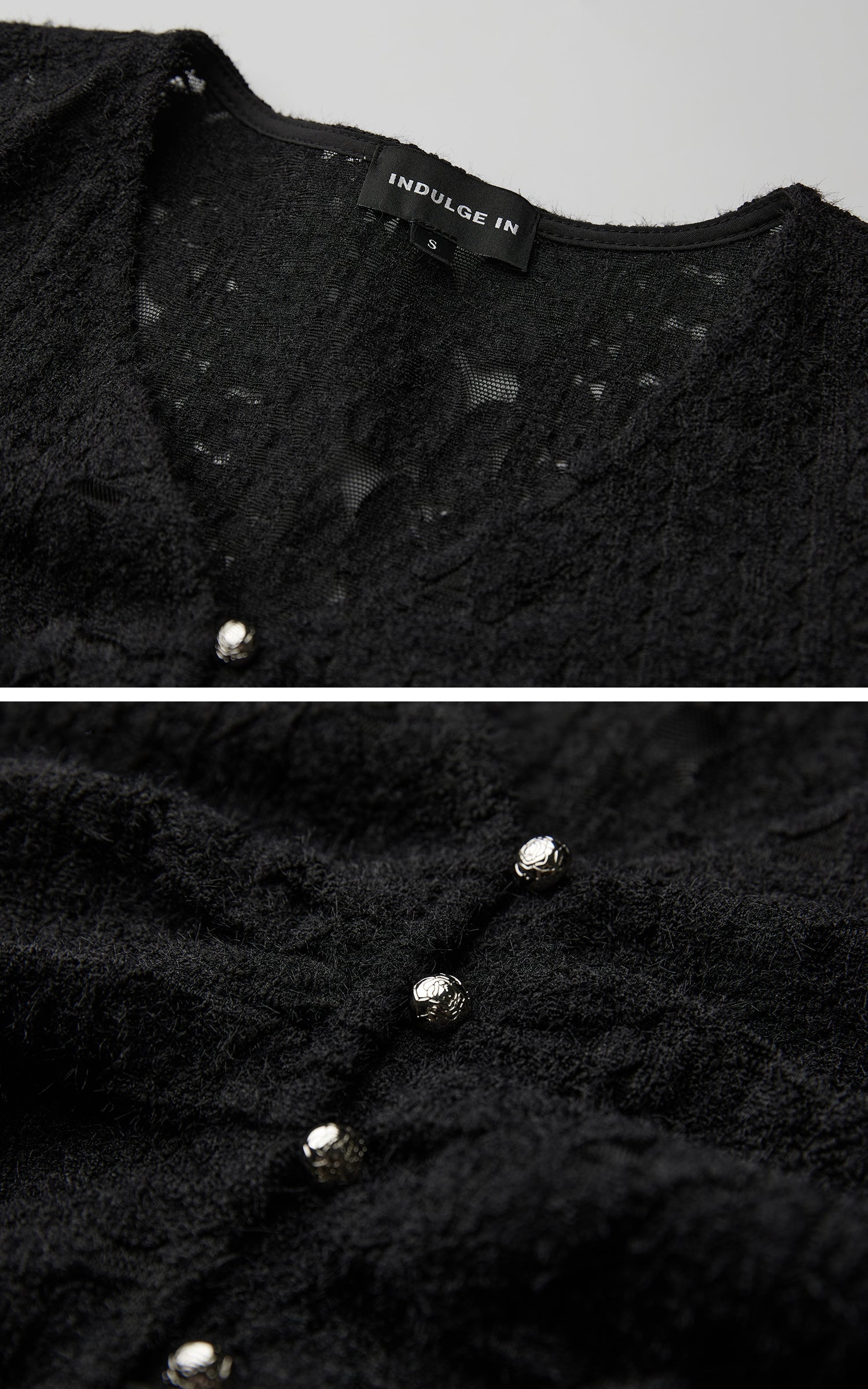 DOINDULGE Textured Knit Sculpted Top with Rosette Buttons
