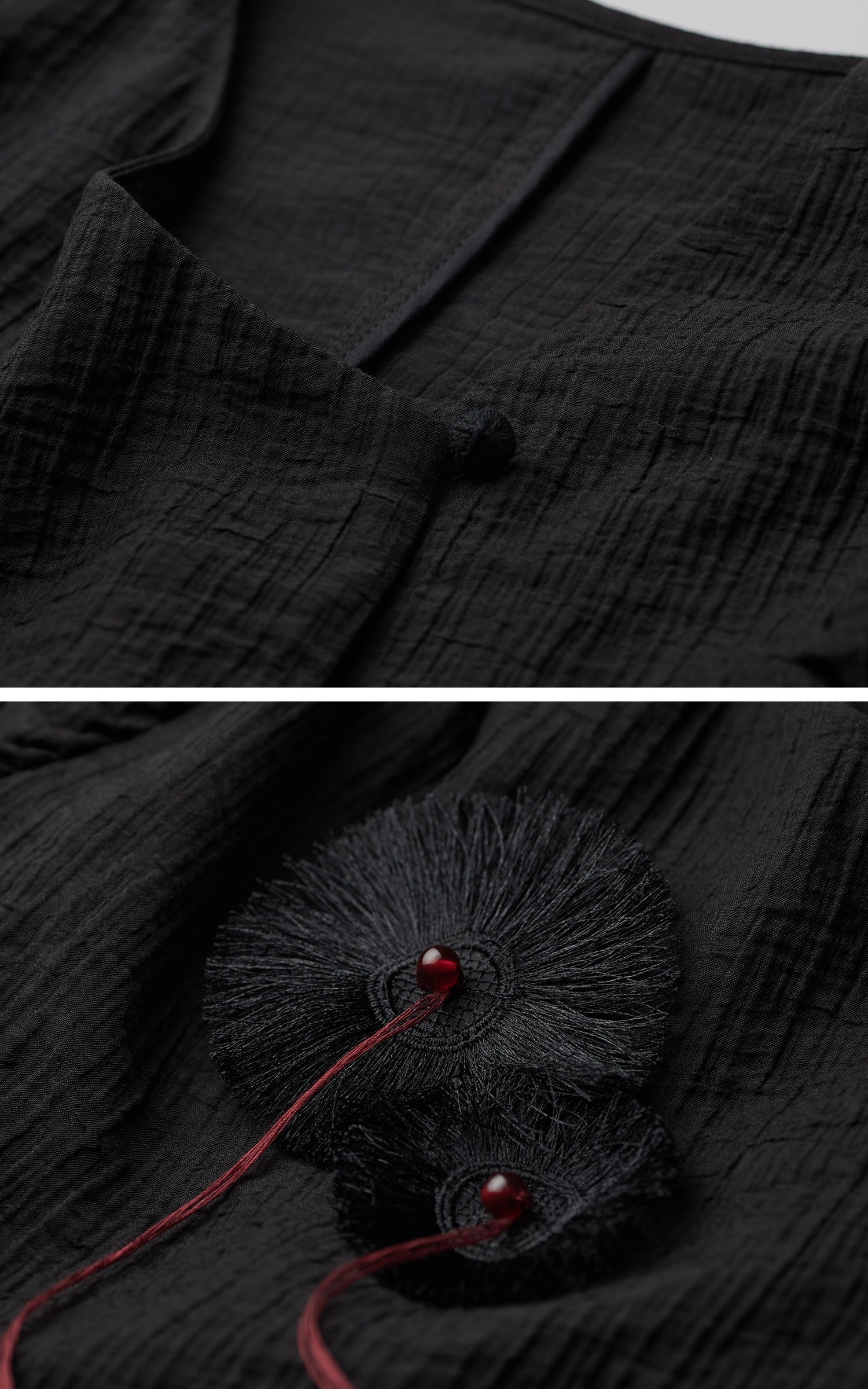 DOINDULGE Textured Long Sleeve Shirt with Draped Details