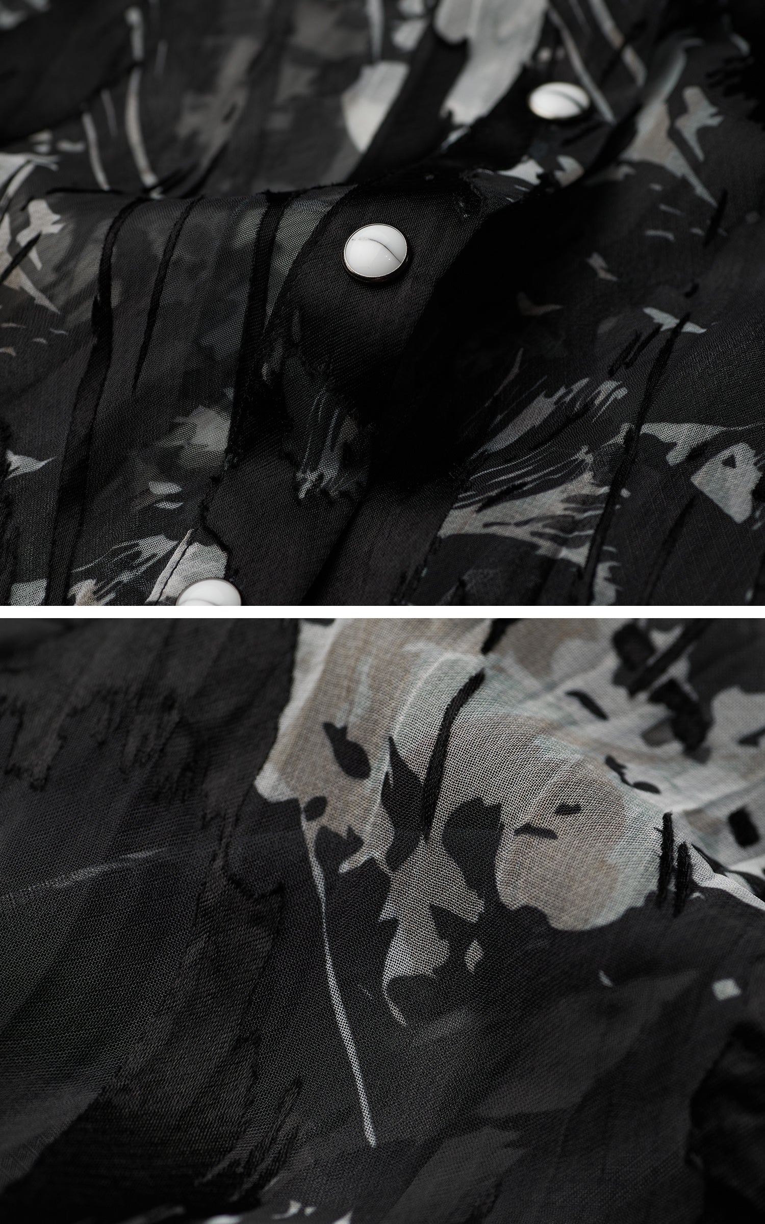 DOINDULGE Sheer Texture Shirt &amp; Long Skirt Set with Abstract Shadow Print