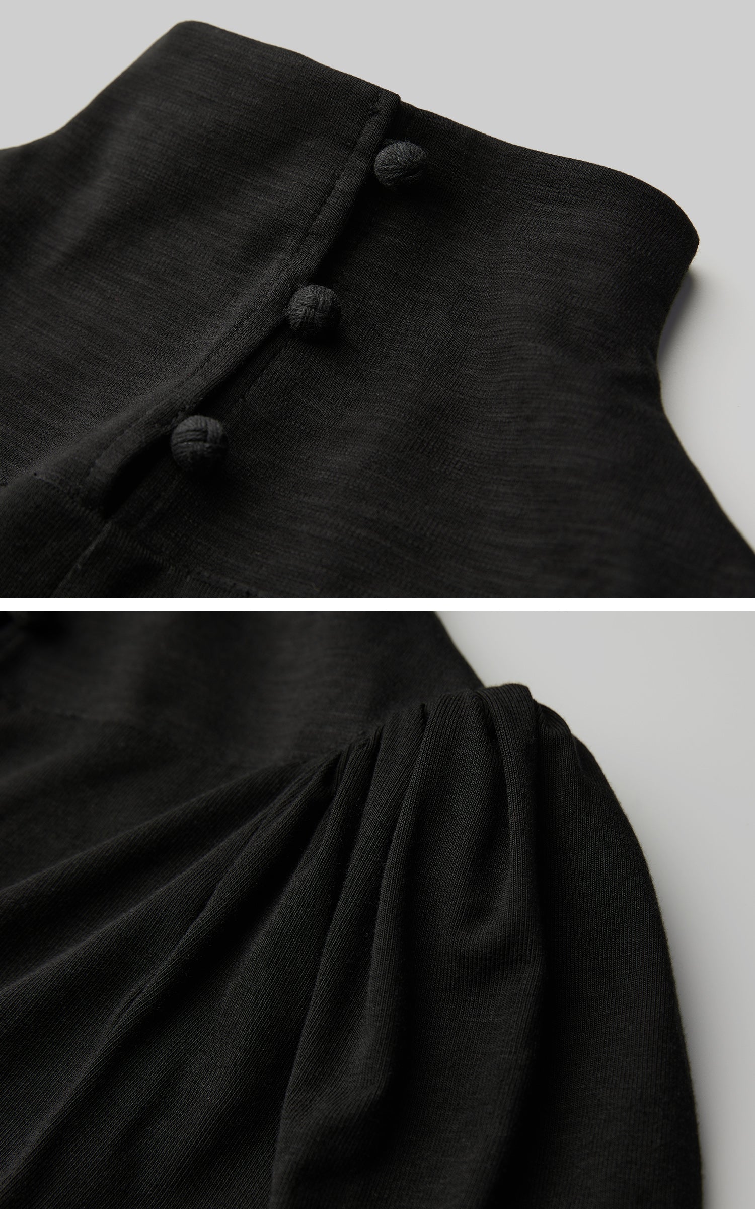 DOINDULGE High Neck Ruched Long Sleeve Top with Draped Front Detail