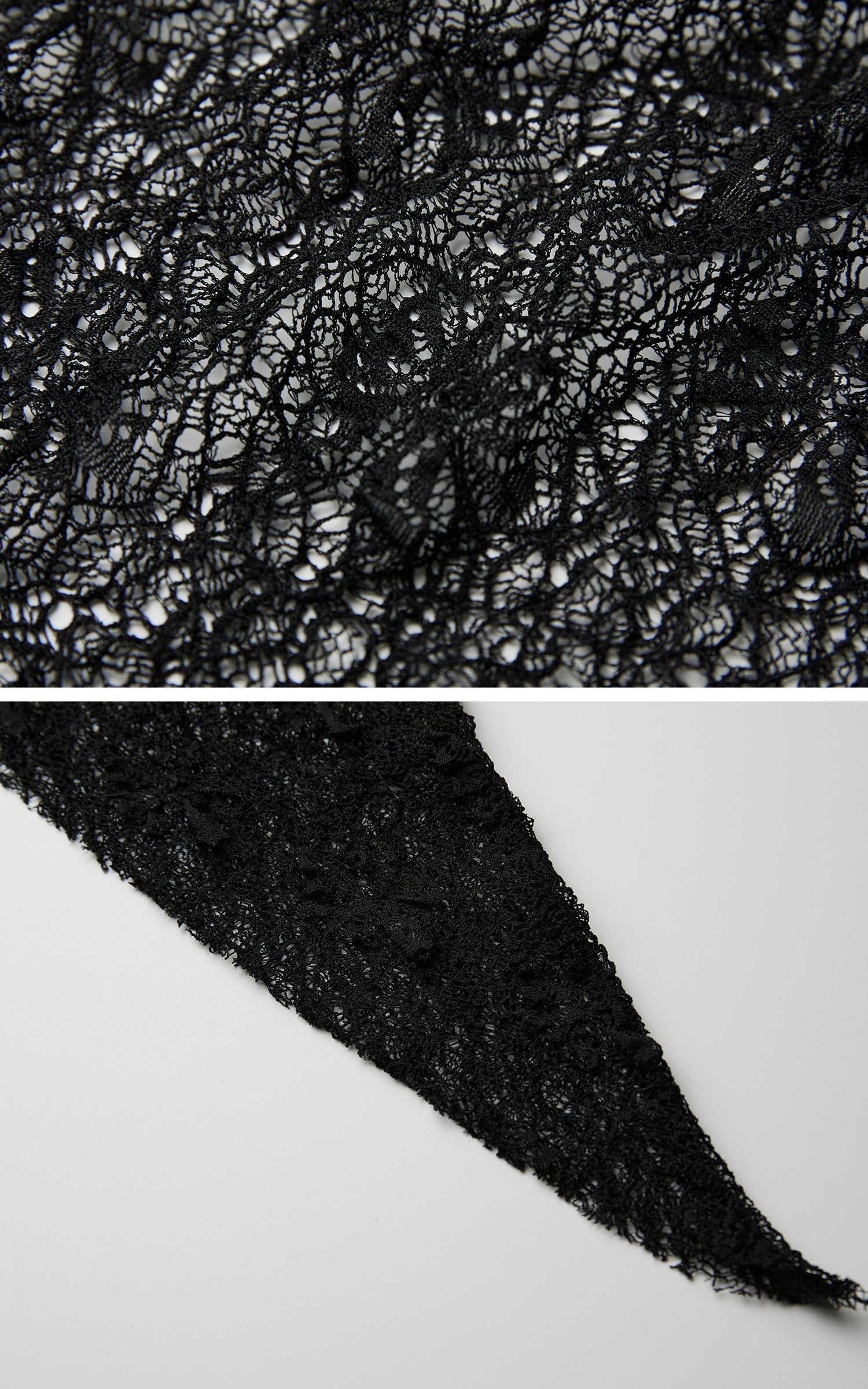 DOINDULGE Sheer Lace Long Sleeve Top with Asymmetric Hem