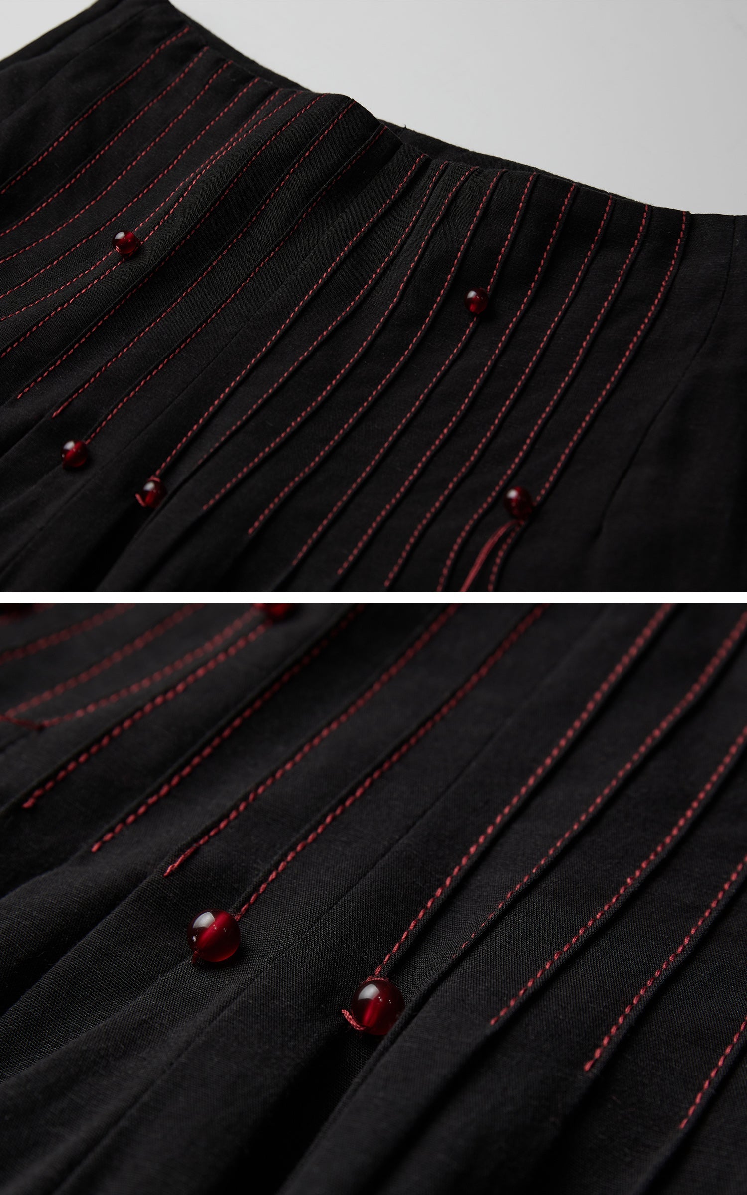 DOINDULGE Wide-Leg Trousers with Red Stitch Detailing