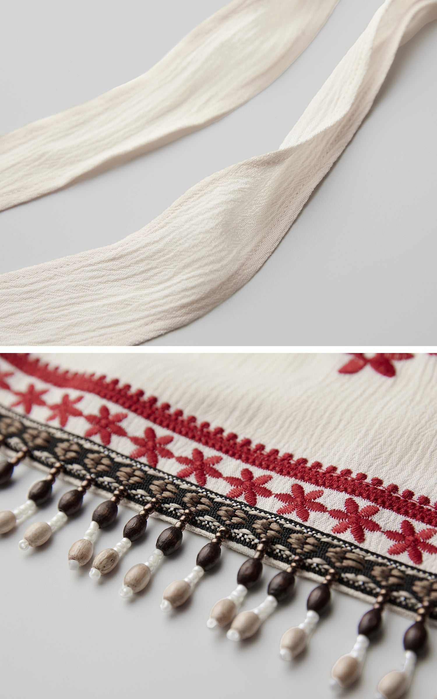 DOINDULGE Embroidered Halter Top with Floral Motif and Beaded Hem Detailing