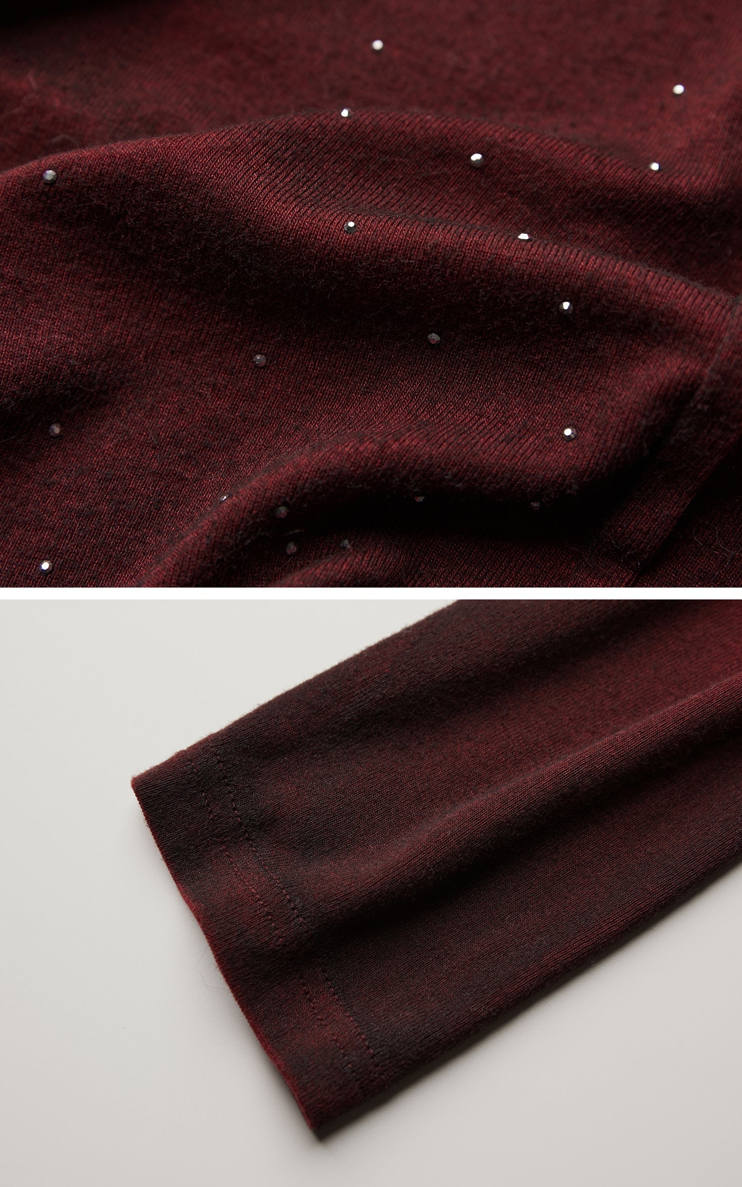 DOINDULGE Asymmetric Draped Long Sleeve Top with Ombre Dye and Stud Detail