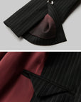 DOINDULGE Double Breasted Long Coat with Pinstripe and Contrast Lining