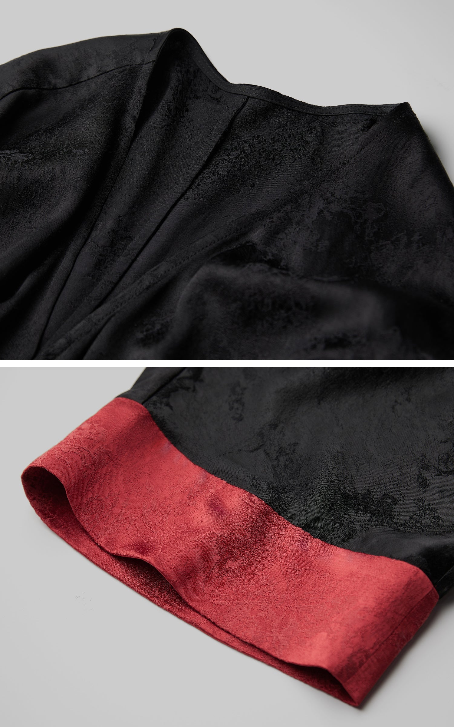DOINDULGE Kimono Sleeve Wrap Coat with Red Contrast Cuffs and Long Tie