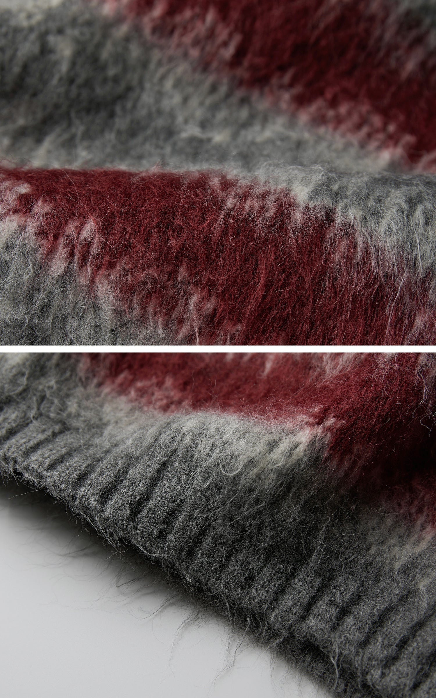 DOINDULGE Striped Fuzzy Knit Sweater Oversized Pullover Red Grey