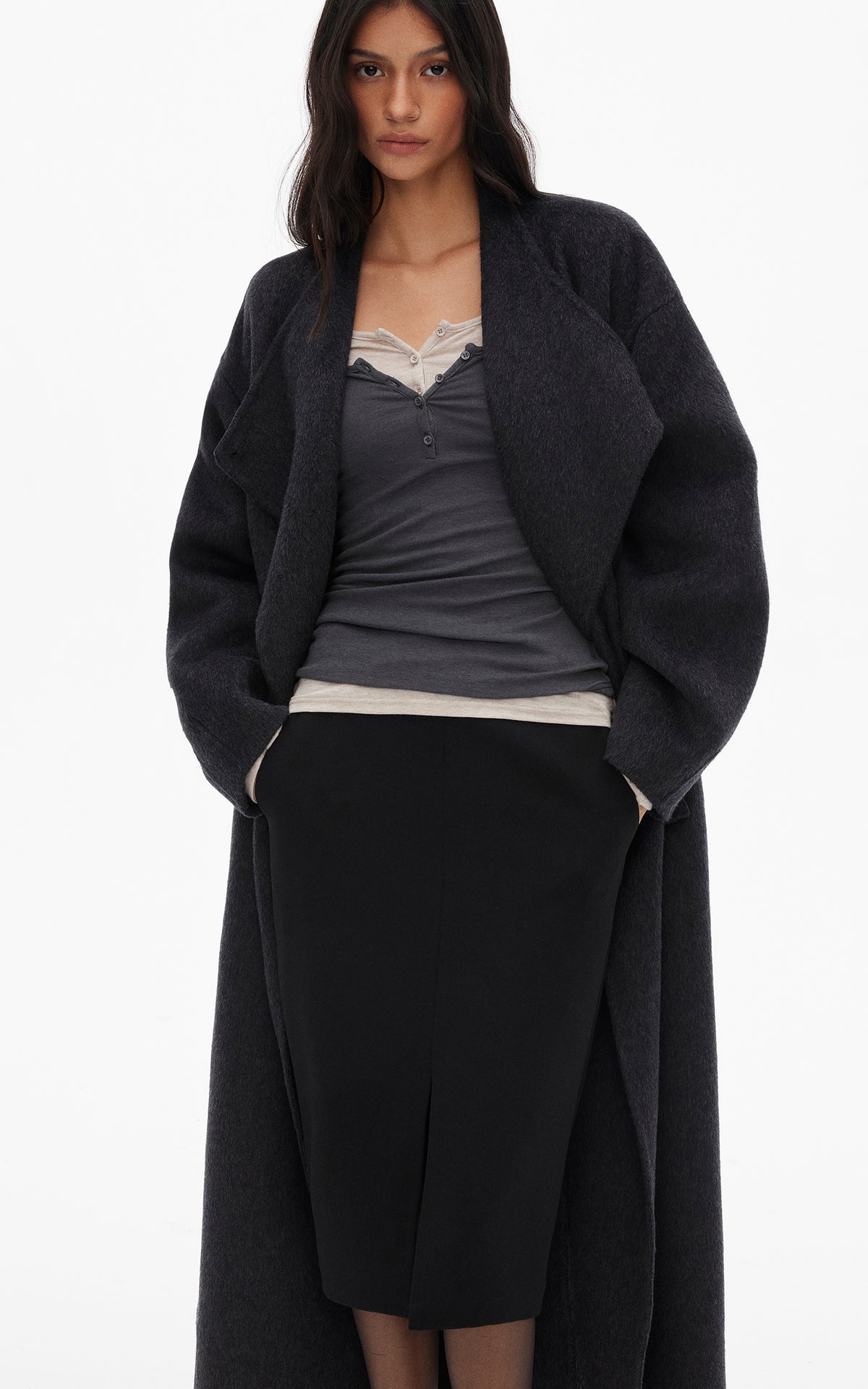 0122stepll Scoop Neck Button-Front Slim-Fit Long Sleeve T-Shirt