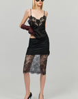 0122stepll Sheer Floral Lace Panel Low Rise Midi Skirt