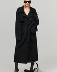 0122stepll Oversized Military Belted Long Wool Trench Coat