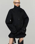 0122stepll Sculpted High Collar Belted Jacket