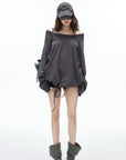 IAMXIAA Sweat-shirt oversize à épaules dénudées et cordon de serrage