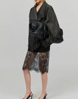 0122stepll Washed Suede Belted Biker Jacket