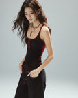 Low pixel Contrast Trim Buttoned Fitted Tank Top