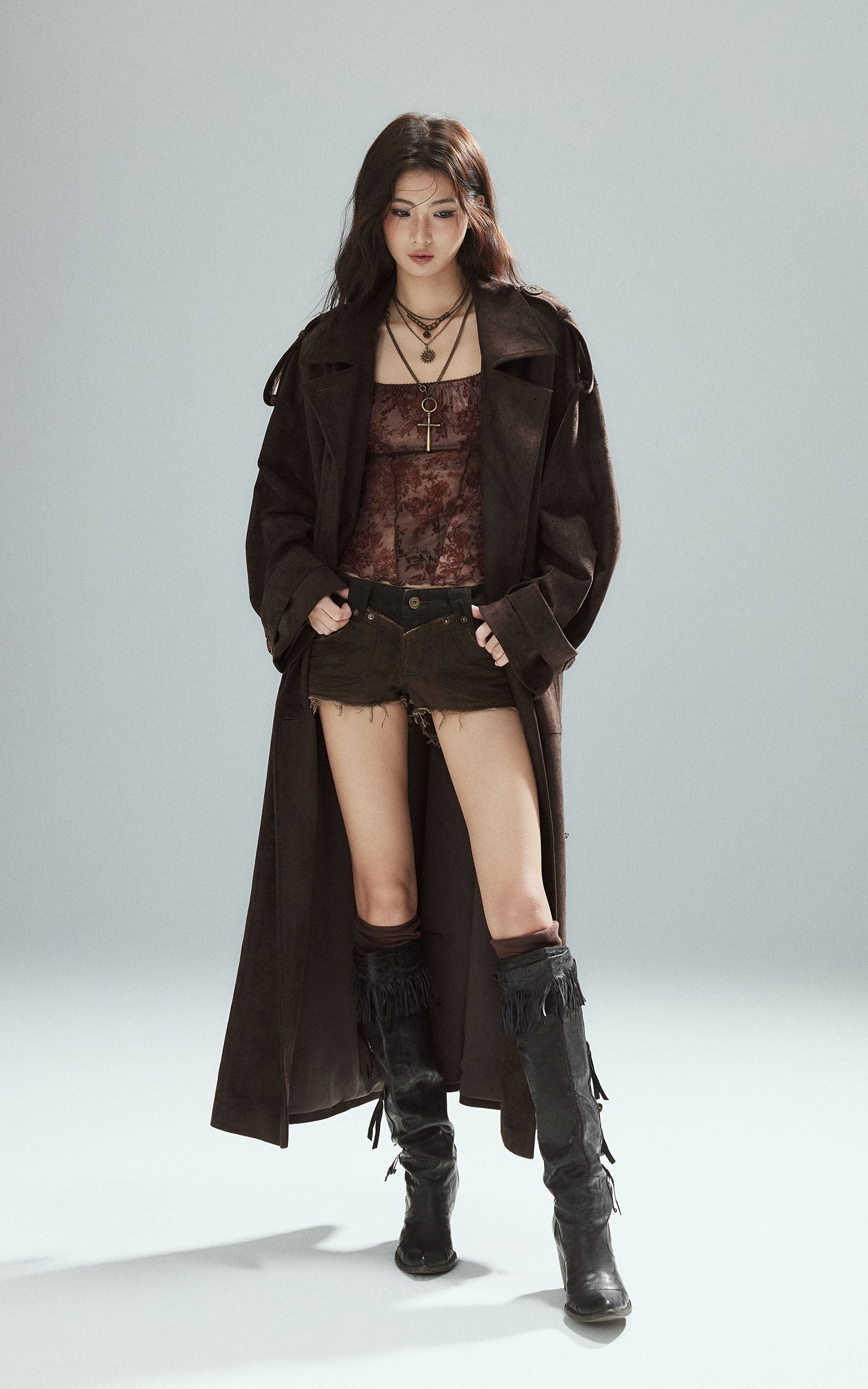 Low pixel Sheer Floral Mesh Fitted Long Sleeve Tee