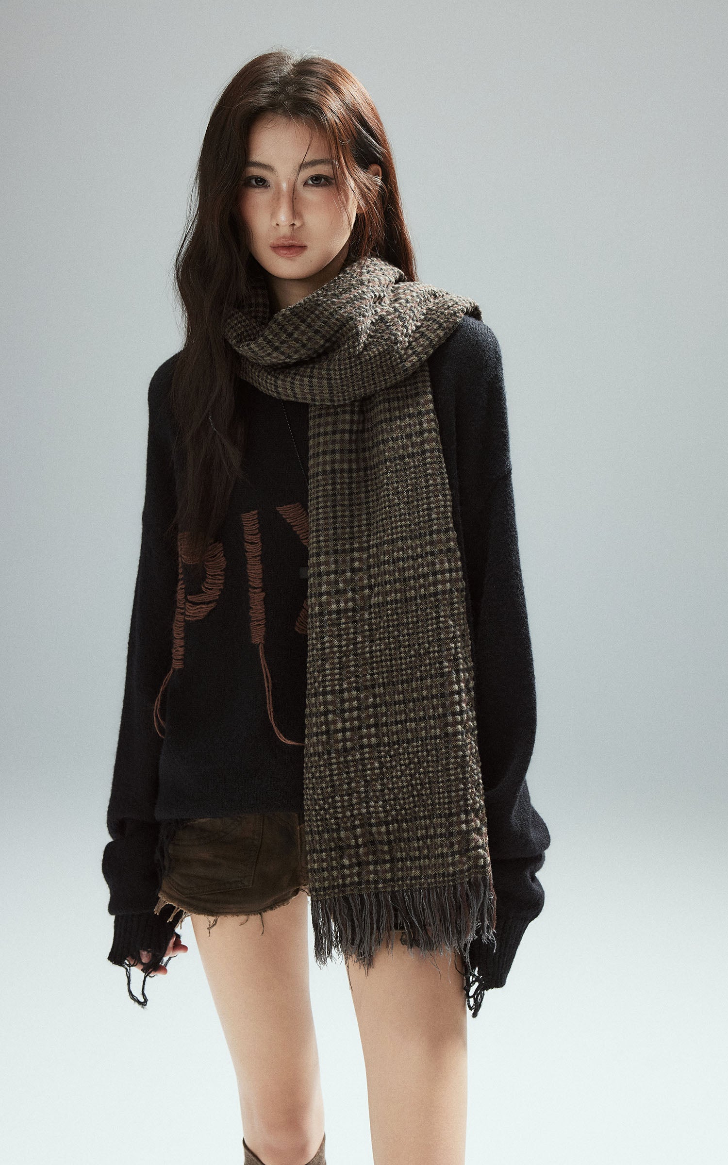 Low pixel Distressed Letter Embroidered Oversized Knit Sweater