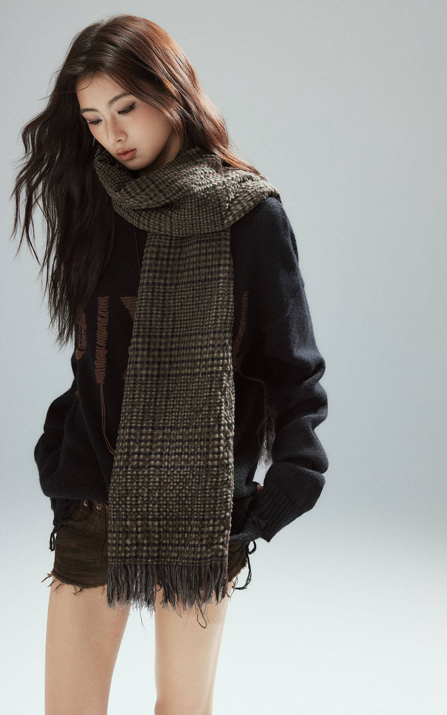 Low pixel Distressed Letter Embroidered Oversized Knit Sweater