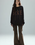 Low pixel Distressed Letter Embroidered Oversized Knit Sweater