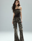 Pantalon cargo évasé camouflage