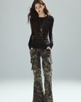 Low pixel Lace Panel Slim-Fit Knit Long Sleeve Top
