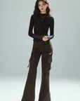 Low pixel High-Waist Multi-Pocket Flared Cargo Pants