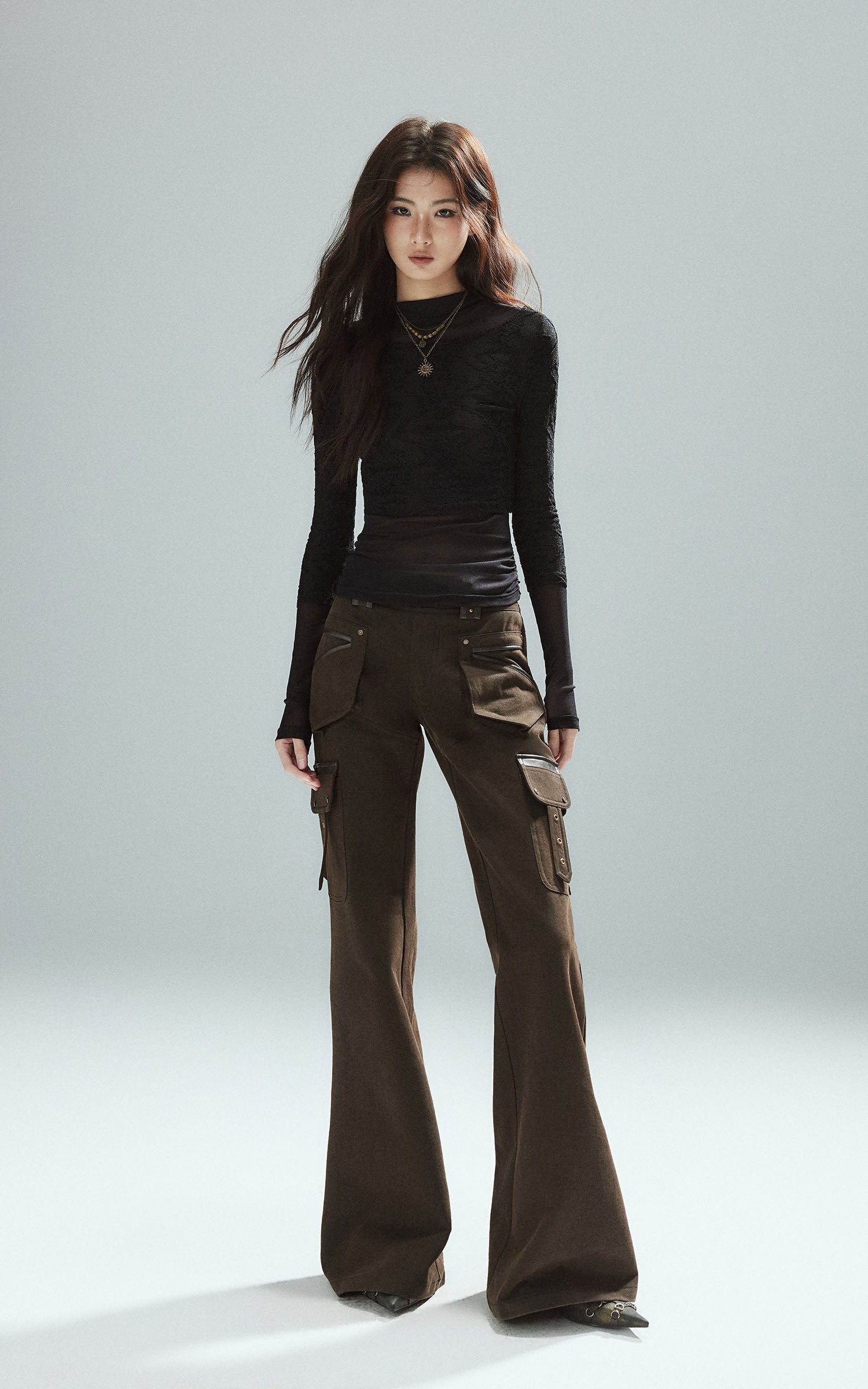 Low pixel Haut ajusté à manches longues avec empiècements en maille texturée