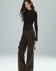 Low pixel High-Waist Multi-Pocket Flared Cargo Pants