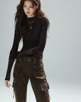 Low pixel High-Waist Multi-Pocket Flared Cargo Pants