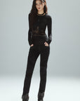 Low pixel Lace Panel Slim-Fit Knit Long Sleeve Top