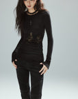 Low pixel Lace Panel Slim-Fit Knit Long Sleeve Top
