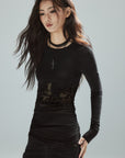 Low pixel Lace Panel Slim-Fit Knit Long Sleeve Top