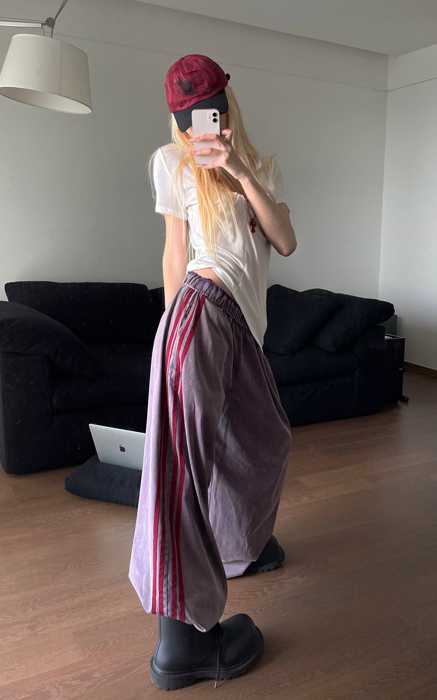 Rase le sol Washed Velvet-Feel Wide-Leg Track Pants