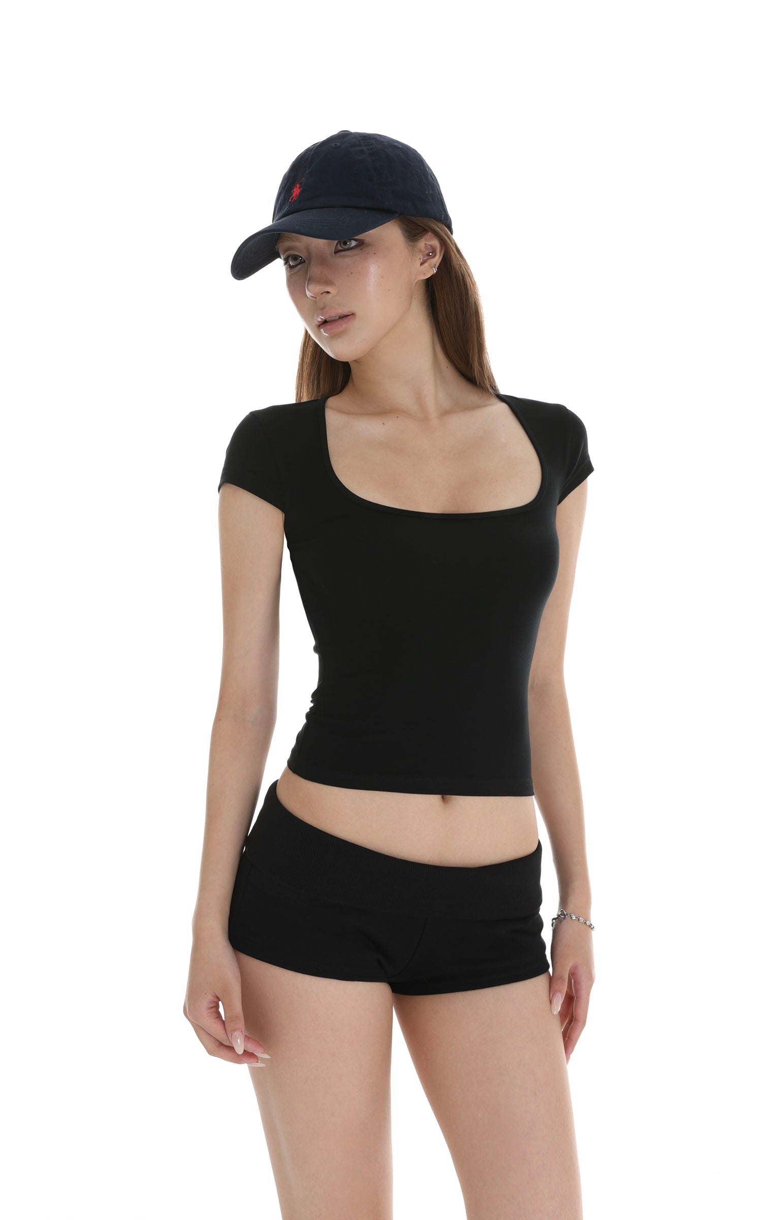 IAMXIAA Square Neck Fitted Short Sleeve T-Shirt